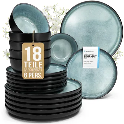Produktbild von PURE LIVING Geschirrset Ibiza aus Steingut, 18-tlg., für 6 Personen, Petrol