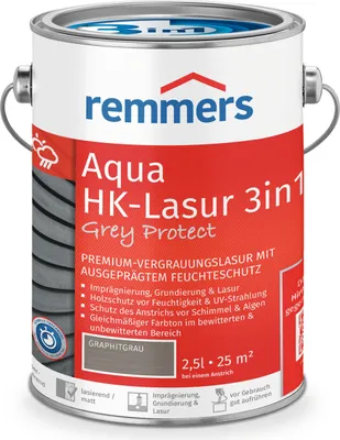 Produktbild von Remmers Aqua HK-Lasur 3in1 Grey Protect graphitgrau (FT-25416) 2,5 l, Holzlasur