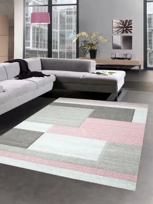 Obrázok produktu pre Moderný koberec s krátkym vlasom do obývacej izby koberec kontúrový strih check abstract pastelovo ružová hnedá taupe veľkosť - 240 x 340 cm