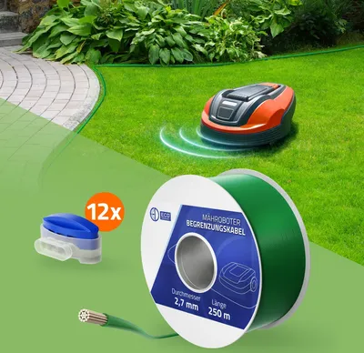 Produktbild von ECD Germany 250m Universal Begrenzungskabel für Mähroboter + 12 Kabelverbinder