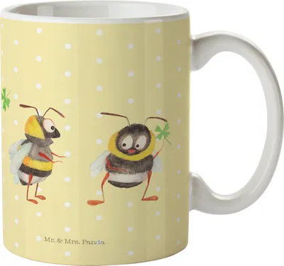 Produktbild von Mr. & Mrs. Panda Tasse Hummeln Kleeblatt - Gelb Pastell - Geschenk, Biene, Kaffeebecher, Kaffeepott, Spruch schön, glücklich Werden, sein, Becher, Kaffeetasse, Positiv