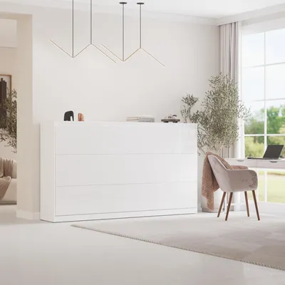 Produktbild von Schrankbett 100x200 Schlafzimmer & Ferienwohnungen Weiss/Weiss Hochglanz 100 Horizontal