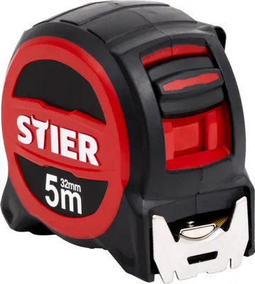 Produktbild von STIER Premium Taschenbandmaß, 5 m x 32 mm, mit Magnet und Edelstahlhaken für sicheren Halt, mit Gürtelclip