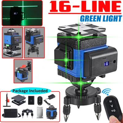 Obrázok produktu pre AUDEW 4D Laserová vodováha 16 línií Diaľkové ovládanie Vysoko presná laserová vodováha 360° Zelené svetlo Horizontálne vertikálne samonivelačné pre dodatočné upevnenie dlaždíc, dekorácie stien