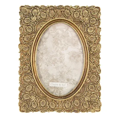Produktbild von Clayre & Eef Bilderrahmen 10x15 cm Goldfarbig Polyresin Blumen