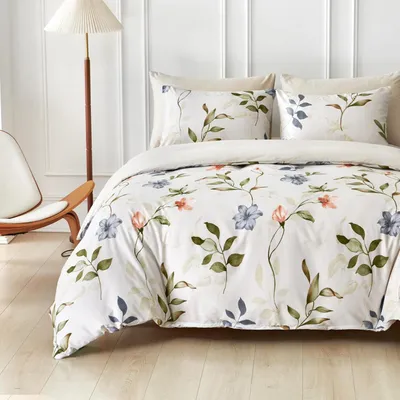 Produktbild von Bettwäsche-Set 3-teilig 220x240cm Mikrofaser Herbst Blattdesign Beige mit 2 Kissenbezügen 80x80cm Reißverschluss