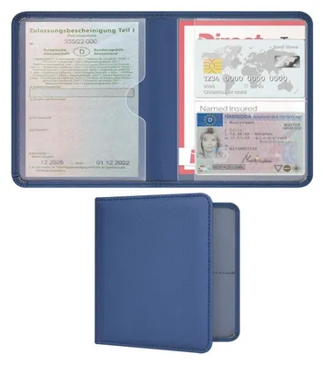 Productafbeelding van Documentenhouder voor voertuigpapieren en verzekeringsdocumenten, blauw, gemaakt van Polyurethanleer, afmetingen 15,1 x 11,3 cm