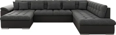 Image de Best Mobilier Chuck - canapé panoramique d'angle droit XXL - convertible avec coffre - 7 places , Noir / Gris