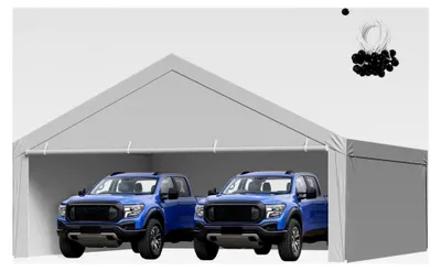 Produktbild von Ersatzdach für Carport, 6x6 m, tragbare Garagenzeltplane mit Seitenwänden, UV-beständig, strapazierfähige Plane in Grau, Rahmen nicht enthalten