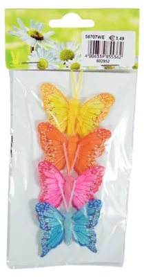 Zdjęcie produktu dla Dekoracyjny motyl na drucie 6 cm, 4 sztuki