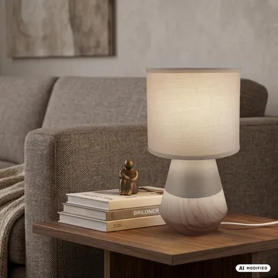 Image de Briloner Lampe de chevet pied en céramique Ø18x34 cm douille E14 max. 25W interrupteur filaire gris bois - Lampe de table salon chambre couloir