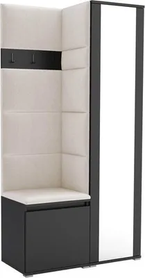Productafbeelding van Garderobeset Noris VI met spiegel, beklede garderobe van 95 cm, compacte entreekast met wandpanelen, haken en opbergruimte (kleur: zwart + Trinity 01)