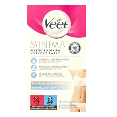 Zdjęcie produktu dla Veet Minima Plastry z woskiem do depilacji bikini i pachy skóra wrażliwa, 16 sztuk