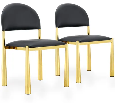 Produktbild von 2er-Set Kunstleder-Esszimmerstühle mit halbrunder Polsterlehne und Metallbeinen, Schwarz/Gold