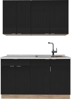 Produktbild von Singleküche Vicco Fame-Line Schwarz gestreift/Goldkraft Eiche 140 cm ohne Arbeitsplatte, Model 51043