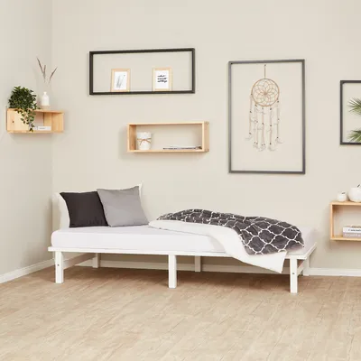 Image de Cadre de lit 90x200 cm avec Matelas Lit en bois massif Blanc Lit simple Lit palette Lit d'enfant Sommier à lattes