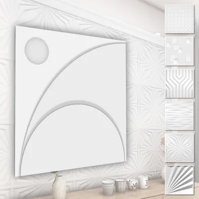 Produktbild von HEXIM 3D Wandpaneele, PVC Kunststoff weiß - Abstrakt Design Paneele 50x50cm Wandverkleidung (5QM HD129) 3D Struktur Innenbereich Außen