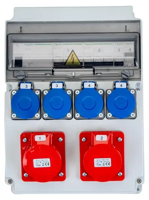 Produktbild von LUMILED Baustromverteiler mit LS+FI, 2x CEE 16A 5-polig 400V, 4x Schuko 230V, Wandverteiler IP65 mit IP44 Steckdosen Verteiler für Baustelle, Werkstatt und Außenbereich
