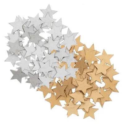 Produktbild von Holzsternkonfetti - Gold-Silber