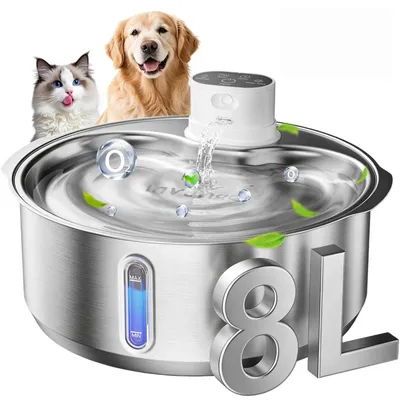 Image de Fontaine à eau pour chats et chiens Zimilo, en acier inoxydable, 8 litres, avec batterie et capteur. Fontaine à eau automatique, sans fil, incluant 6 filtres de rechange