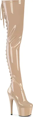 Produktbild von ADORE-3850 Pleaser Lady High Heel Plateauoverkneestiefel hautfarben Stretch Lack