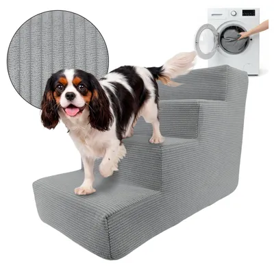 Produktbild von Muralo Treppe für Hund und Katze Rampe HUNDETREPPE Treppe für Haustiere 4 Stufen Grau Cordstoff
