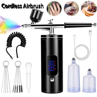 Produktbild von Airbrush-Pistole mit Kompressor, 3 Druckstufen, 0,35-mm-Düse und USB-Akku für Nailart, Modellbau und Bastelarbeiten