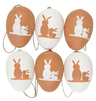 Produktbild von 6 Ostereier zum Aufhängen 6 cm Osterdekoration Osterdeko Natur & Weiß