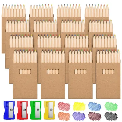 Produktbild von Buntstifte Set 128 Stück 8 Farben 16 Boxen Mini Holzstifte mit 4 Anspitzern für Kunst & Zeichnung