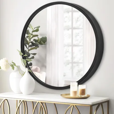Immagine prodotto di Specchio da parete rotondo, diametro 50 cm, con cornice in metallo nero, ideale per soggiorno, camera da letto o bagno