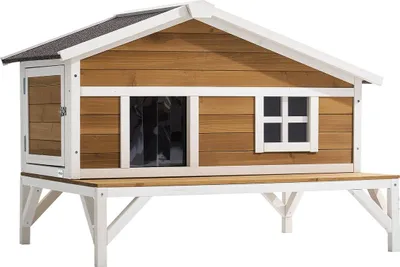 Image de Maison isolée pour chat, abri surélevé pour chat avec isolation en mousse sur tout le pourtour, abri en bois pour chat sauvage avec grande plate-forme, condos imperméables pour chats d'intérieur et d'extérieur en hiver 110 x 85  x 78 cm