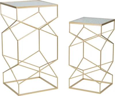 Image de Paire De Tables De Téléphone Carrées Glamour En Métal Doré Et Verre Gaufré - Lot De 2 - Style Glam 1427810000