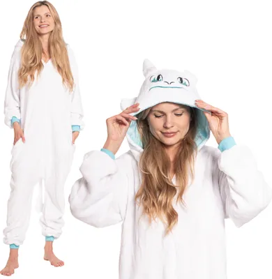 Produktbild von Nikcorp Jumpsuit Pyjama Damen Kinder Onesie Figur Drache Weiß XL