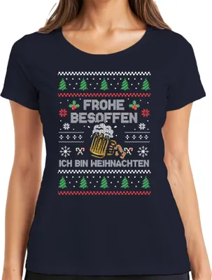 Produktbild von Frohe Besoffen Lustiger Weihnachtsspruch - Weihnachten Weihnachtsgeschenk Christmas Damen T-Shirt, Navy, XL