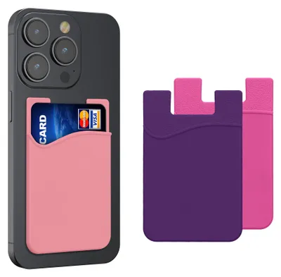 Produktbild von kwmobile 3x Kartenhalter Hülle für Smartphone - selbstklebend - Aufklebbare Silikon Kreditkarten Tasche Rosa Pink Violett - Maße 8,5x5,5cm