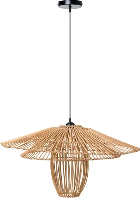 Produktbild von BELIANI Hängelampe mit natürlichem Rattenschirm und Eisenrahmen im Boho-Stil