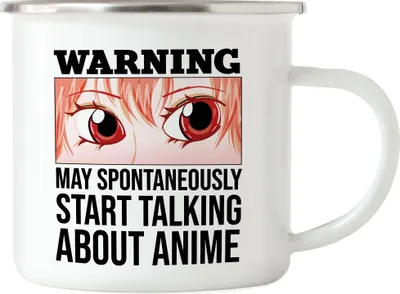 Produktbild von Warning May Talk About Anime Emaille Tasse Geschenkidee Anime Fans Manga