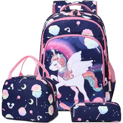 Image de Sac à dos licorne pour filles, ensemble de 3 pièces pour l'école
