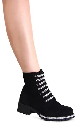 Produktbild von topschuhe24 2860 Damen Velours Stiefeletten Glitzer Worker Biker Boots , Farbe:Schwarz, Größe:36 EU