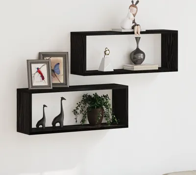 Produktbild von Möbel Wandregale 2er Set Schwarz Eiche 60x15x23 cm Aus Spanplatte - Wandregale 862645