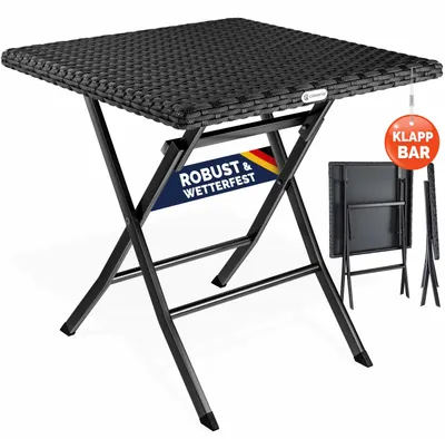 Produktbild von CASARIA® Gartentisch Wetterfest Klappbar 65x65cm Balkontisch Polyrattan Outdoor 60kg Belastbarkeit Klapptisch Terrasse Balkon Camping Tisch Schwarz