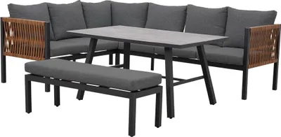Produktbild von Gartenmöbel-Set: Ecksofa, Tisch, Bank, Grau, 240 x 187 x 74 cm
