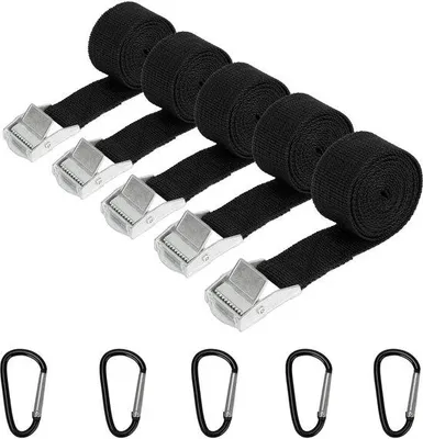 Image de Sangles de serrage 25 mm x 1,5 m, lot de 5, noires, avec mousquetons
