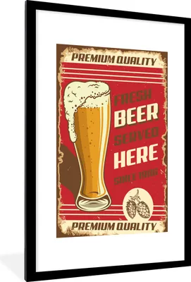 Produktbild von MuchoWow® MuchoWow® Gerahmtes Poster Weinlese - Zitate - 'Hier wird seit 1986 frisches Bier in Spitzenqualität serviert' - Sprichwörter 60x90 cm - Poster mit zchwarzem Bilderrahmen - Dekoration - Wand