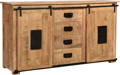 Produktbild von SIT Möbel Sideboard aus Mango-Holz | 2 Schiebetüren, 4 Schubladen | natur mit antikschwarzen Beschlägen | B 150 x T 38 x H 81 cm | 14203-01 | Serie NAMUR