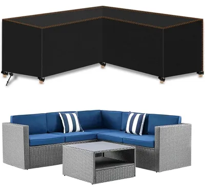 Imagen del producto de Funda para muebles de jardín en forma de L, sofá de esquina, tejido Oxford 420D, dimensiones 215 x 215 x 85 cm