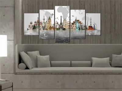 Produktbild von Akustikbild Architecture 200x100 cm Bilder Akustikschaum Hochleistungsschallabsorber Schallschutz Leinwand 5 tlg Wandbild Raumakustik Schalldämmung 030213-29