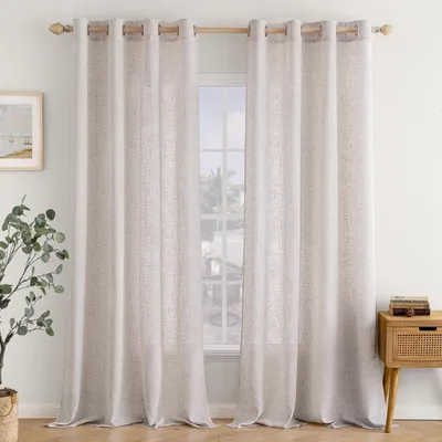 Productafbeelding van Gordijnen in linnenlook - Set van 2 - 140 x 280 cm - Halfdoorzichtig - Onderhoudsvriendelijk