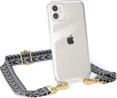 Produktbild von EAZY CASE Handykette - Verstellbarer Trageriemen kompatibel mit Apple iPhone 11, Handykordel mit transparenter Silikon-Hülle, Band in Lila