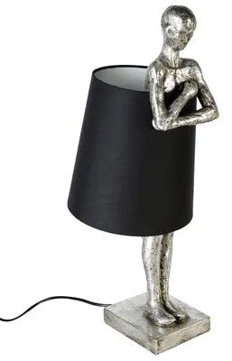 Produktbild von Gilde Tischleuchte, "Man", Mannmotiv, Kunstharz, schwarz, silberfarben, VE 1, L. 28 cm, B. 23 cm, H. 58 cm 79914 4001250799146